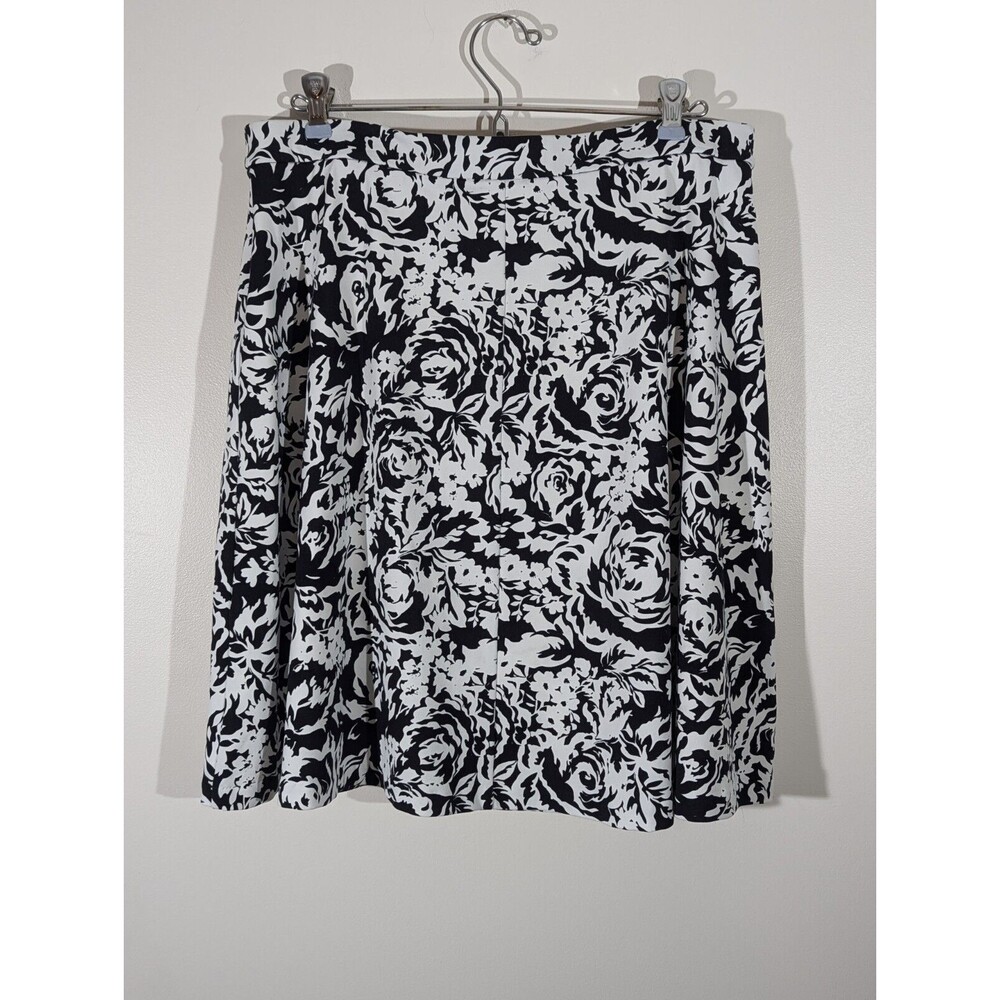 Adrienne VITTADINI Womens Black/White  Floral Skirt Flare Pull On Pockets Large